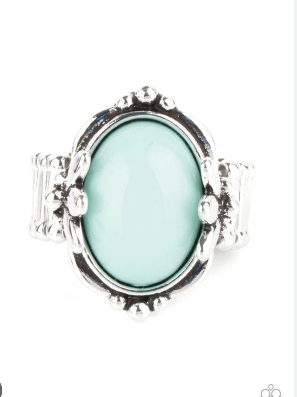Turquoise Oval Statement Ring - Silver Tone
